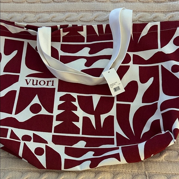 Vuori Maroon and White Patterned Tote - Picture 2 of 3